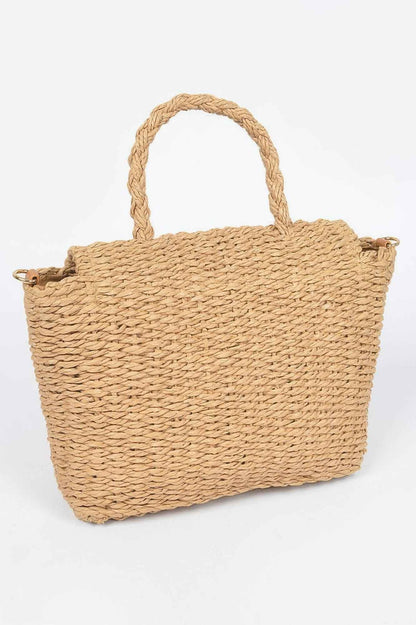 Faux Straw Weaved Clutch Bag For Women