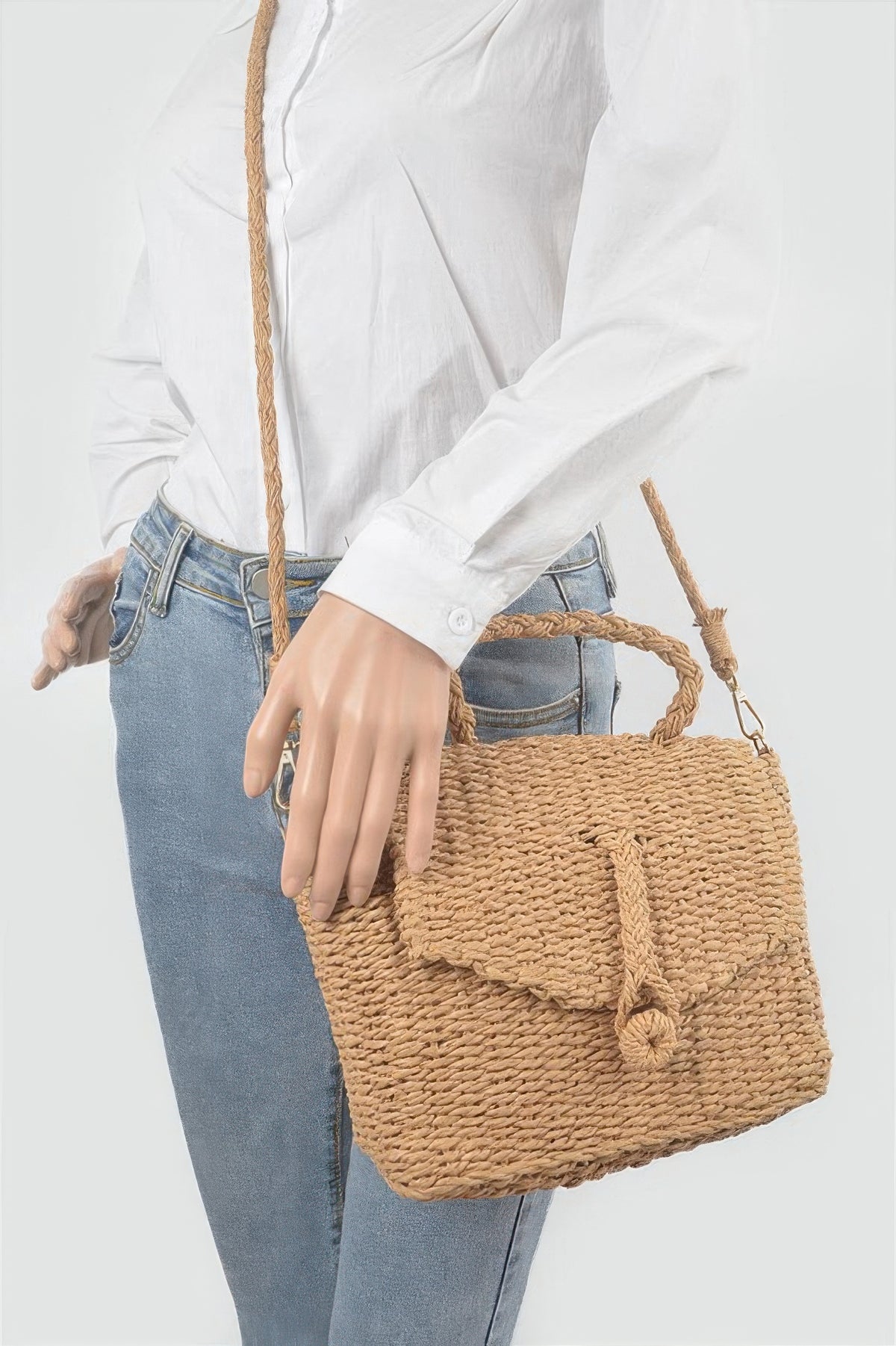 Faux Straw Weaved Clutch Bag For Women Khaki