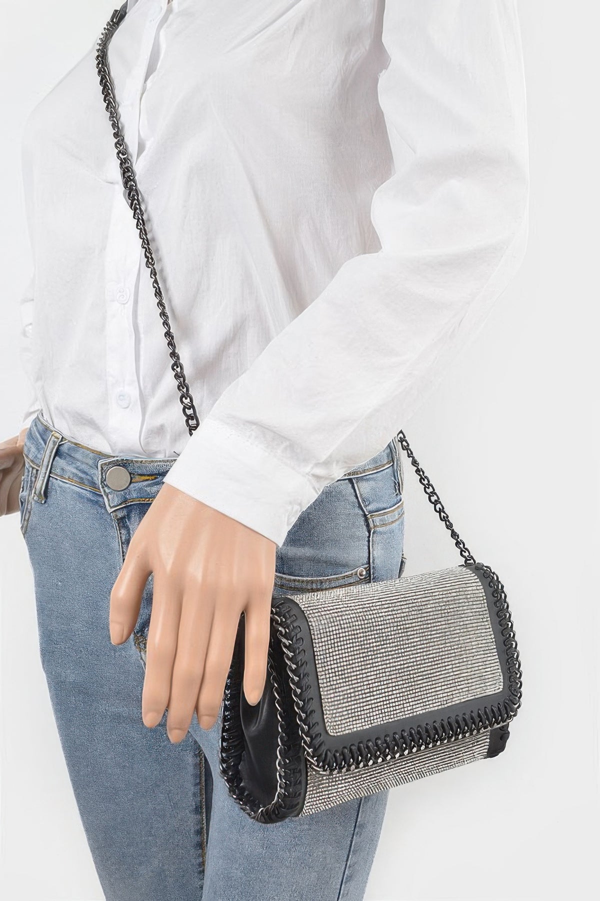 Multi Color Rhinestone Chain Braided Clutch Bag For Women