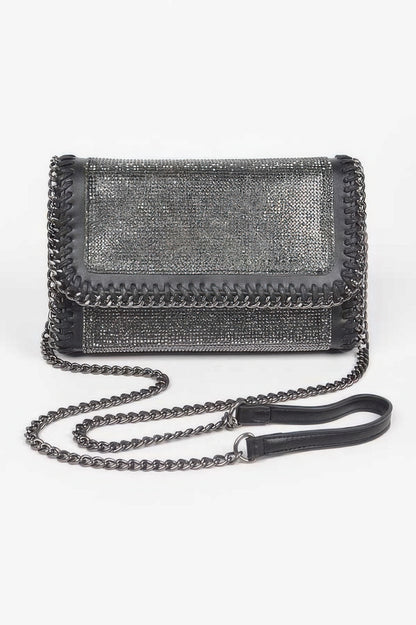 Multi Color Rhinestone Chain Braided Clutch Bag For Women Hematite