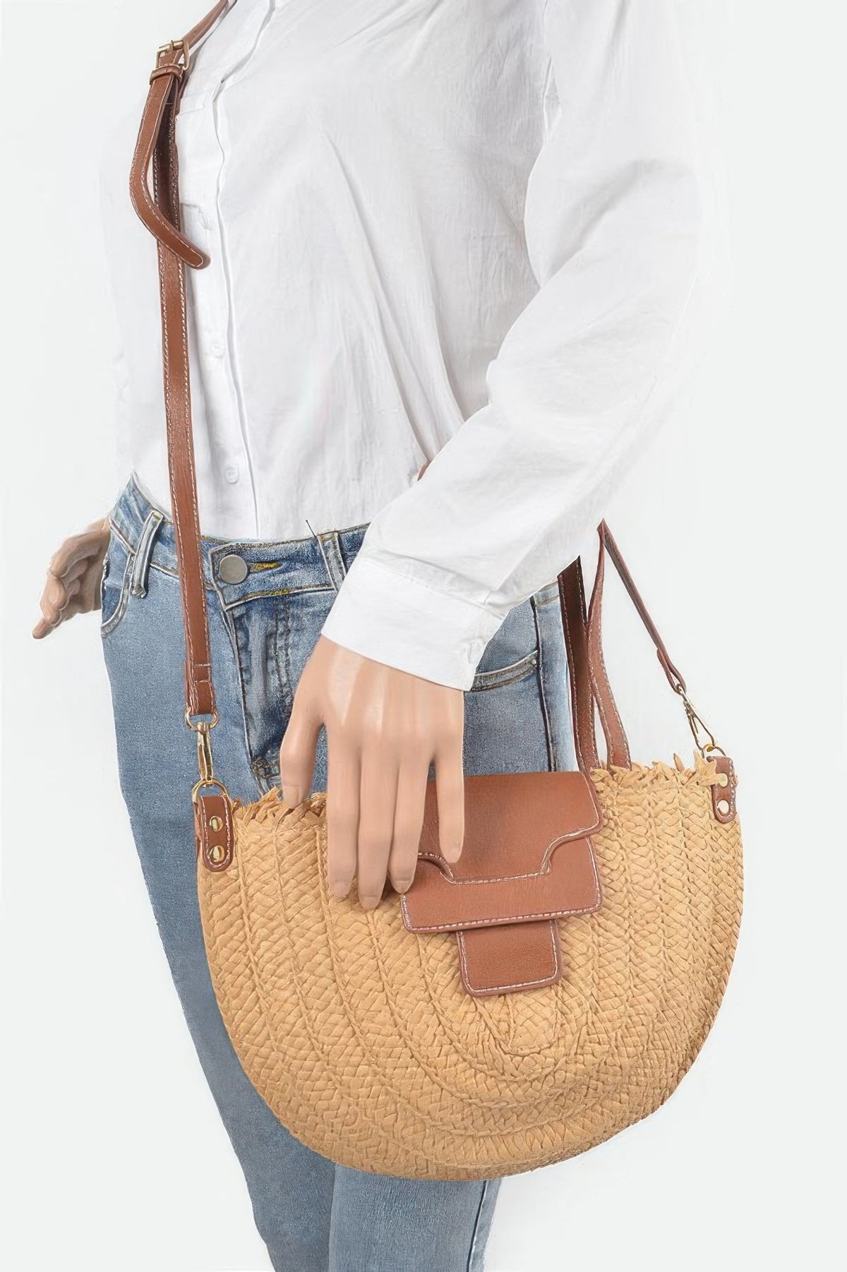 Faux Straw Crossbody Bag For Women