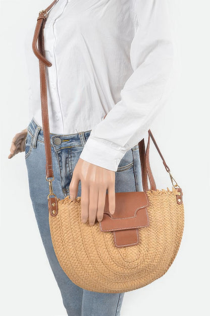 Faux Straw Crossbody Bag For Women