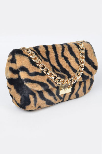 Faux Zebra Fur Shoulder Bag For Women
