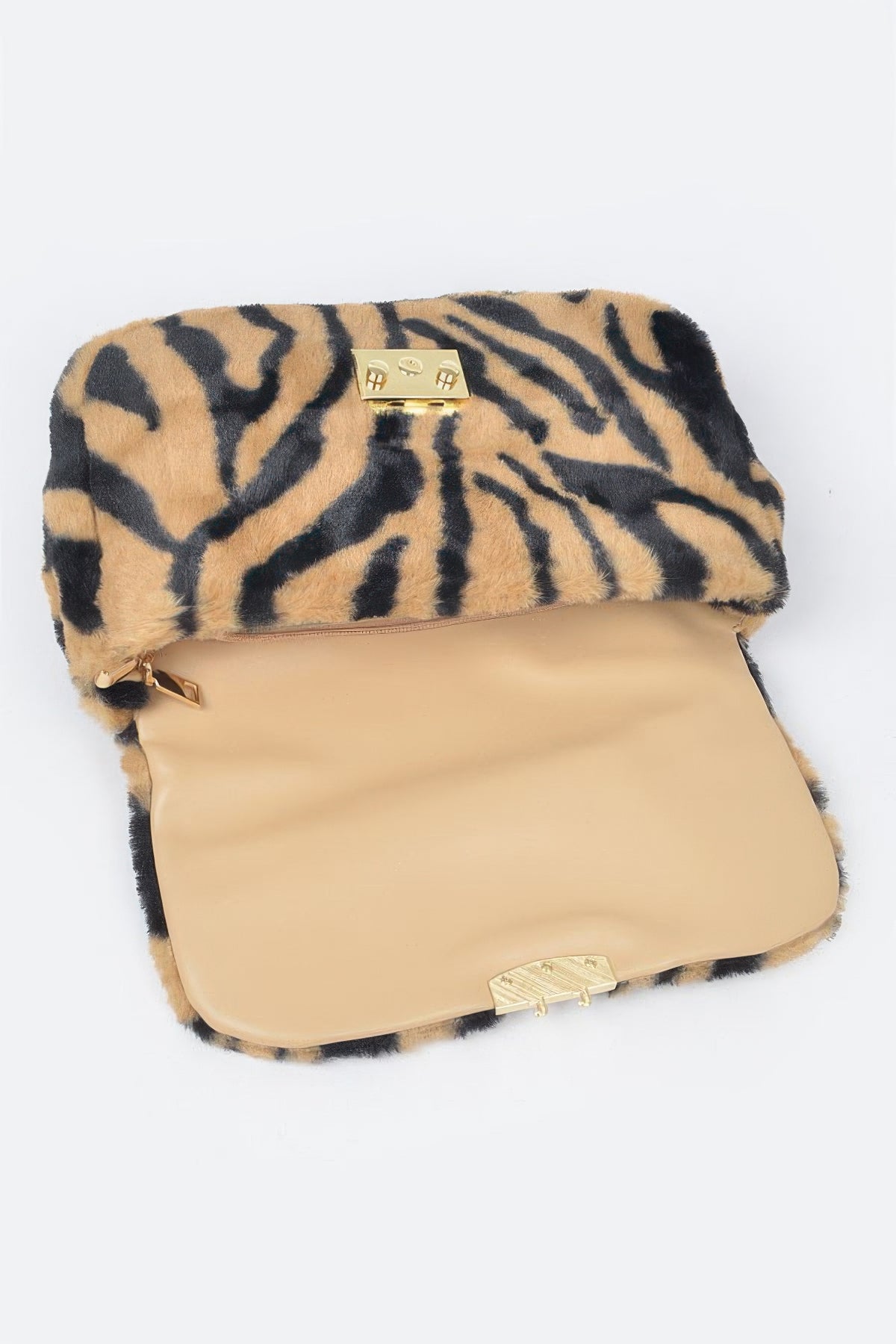 Faux Zebra Fur Shoulder Bag For Women Camel