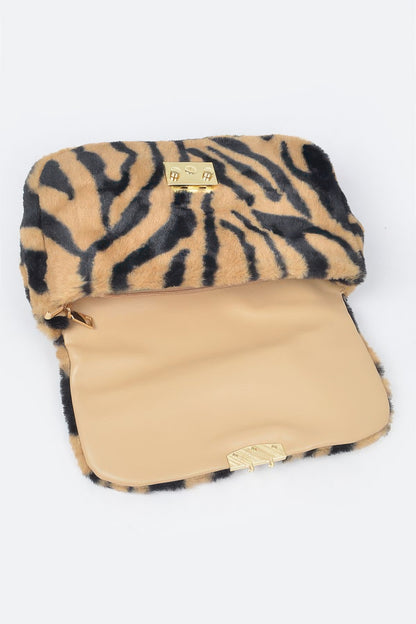 Faux Zebra Fur Shoulder Bag For Women Camel
