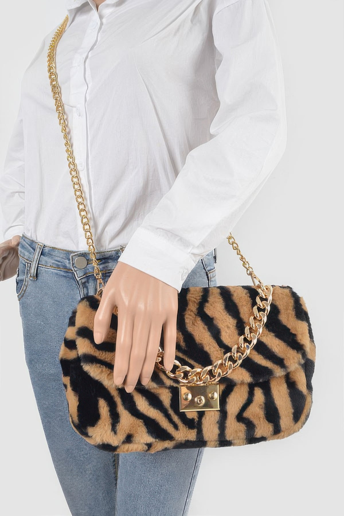 Faux Zebra Fur Shoulder Bag For Women