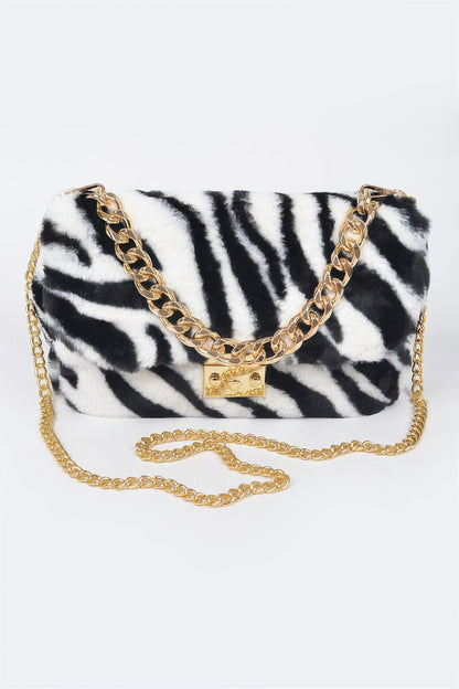 Faux Zebra Fur Shoulder Bag For Women White