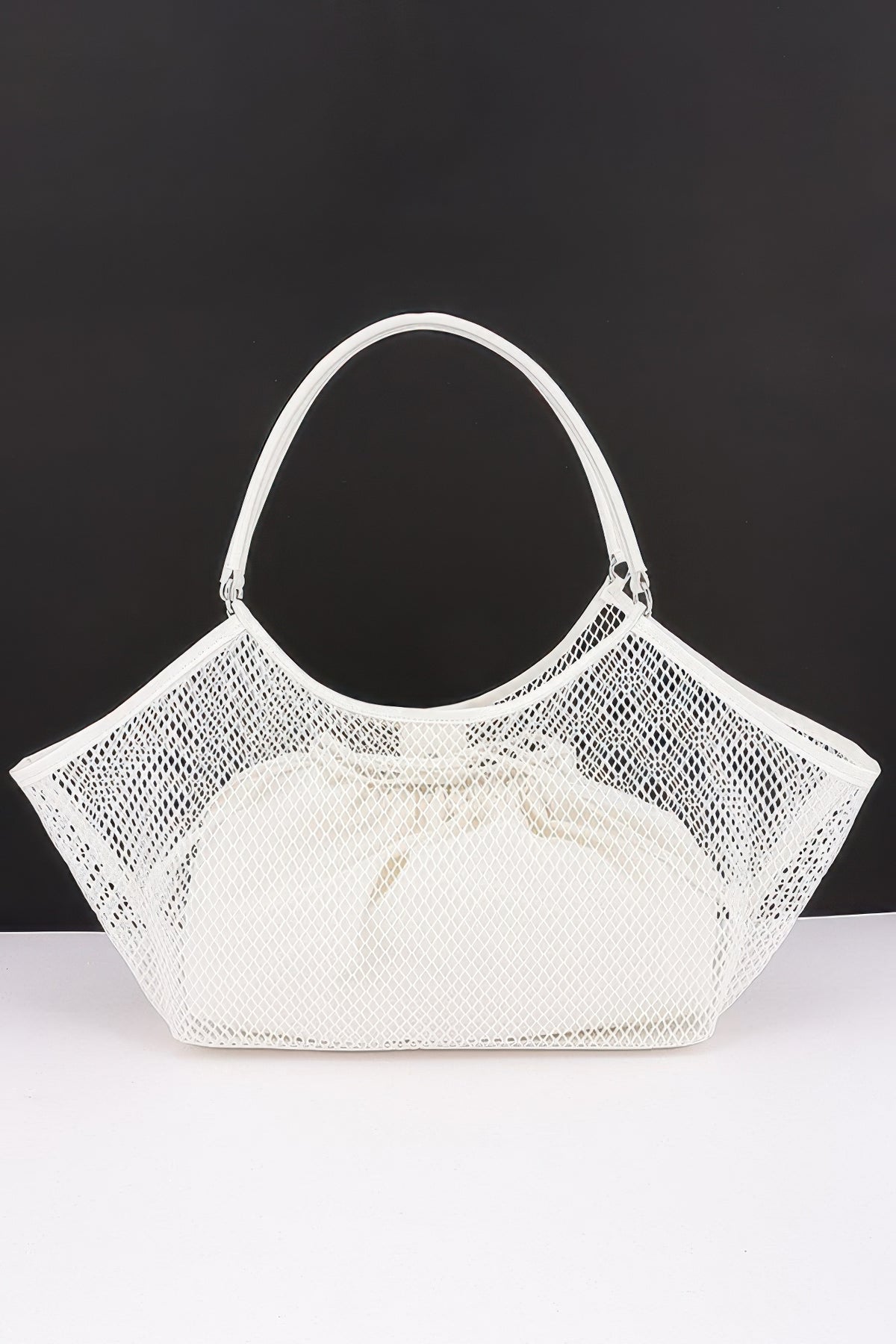 Mesh Tote Bag With Removable Liner Ivory