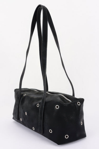 Vegan Leather Eyelet Studded Rectanglar Bag For Women