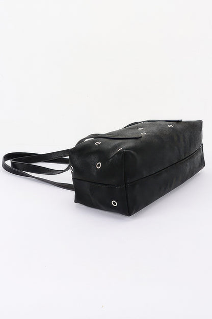 Vegan Leather Eyelet Studded Rectanglar Bag For Women