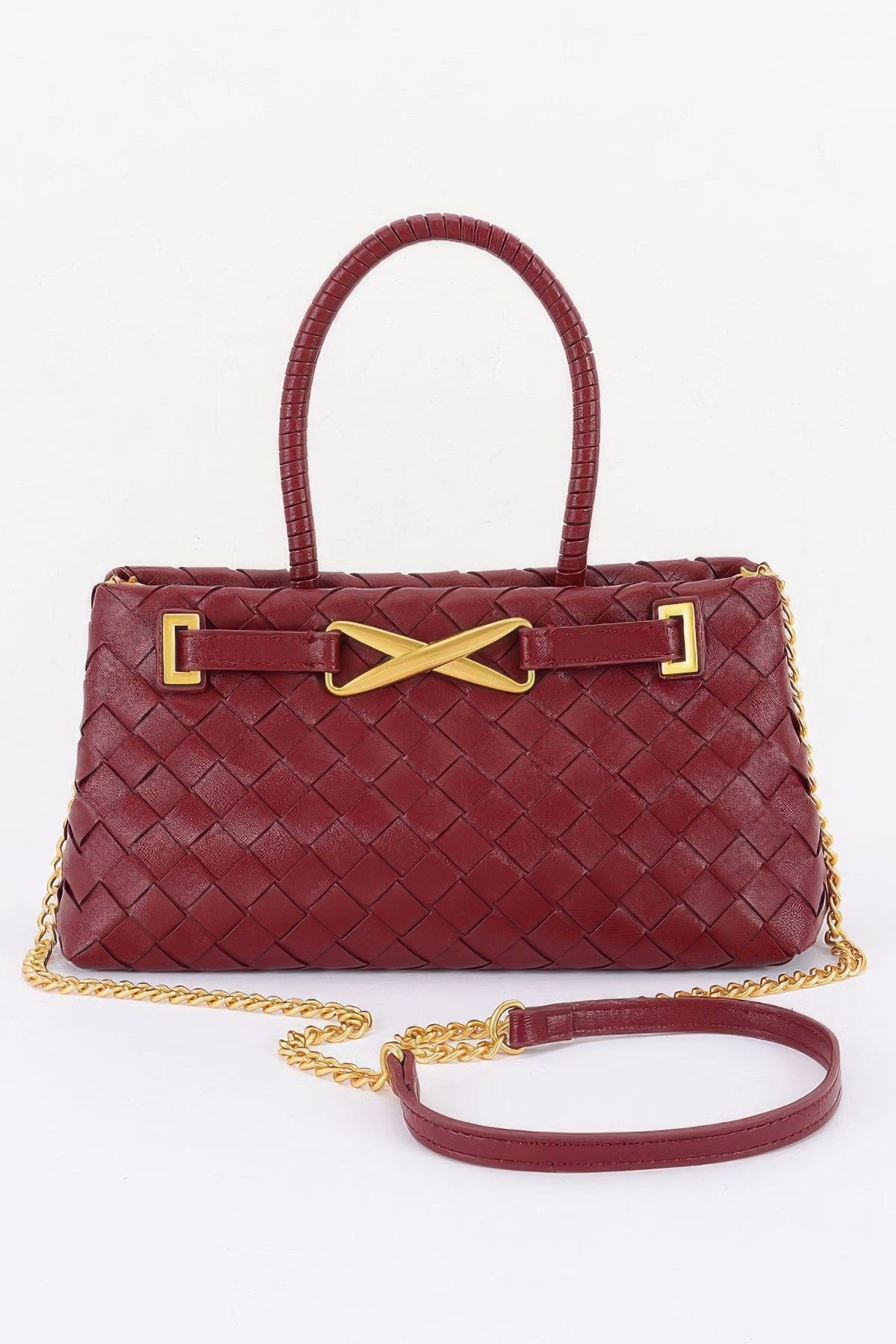 Braided Vegan Leather Handle Bag For Women
