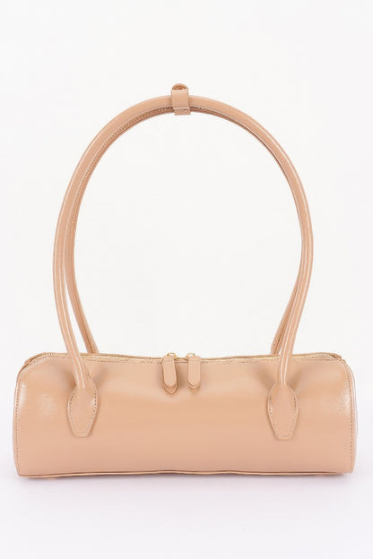 Vegan Leather Rectangular Shoulder Bag For Women Beige