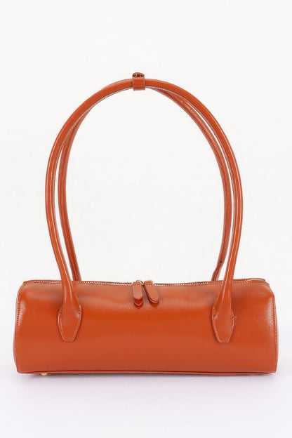 Vegan Leather Rectangular Shoulder Bag For Women Camel