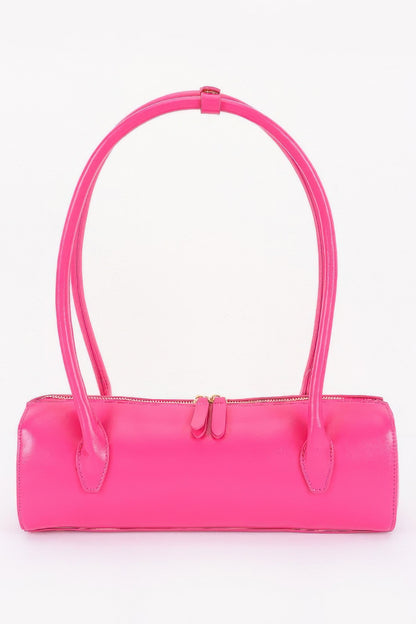 Vegan Leather Rectangular Shoulder Bag For Women Fuschia