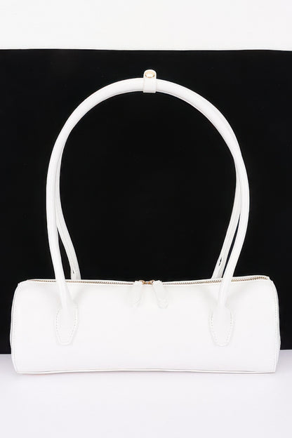 Vegan Leather Rectangular Shoulder Bag For Women White