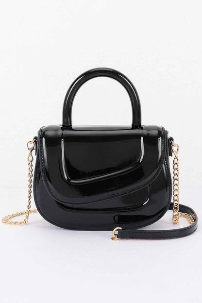 Patent Leather Top Handle Bag For Women Black