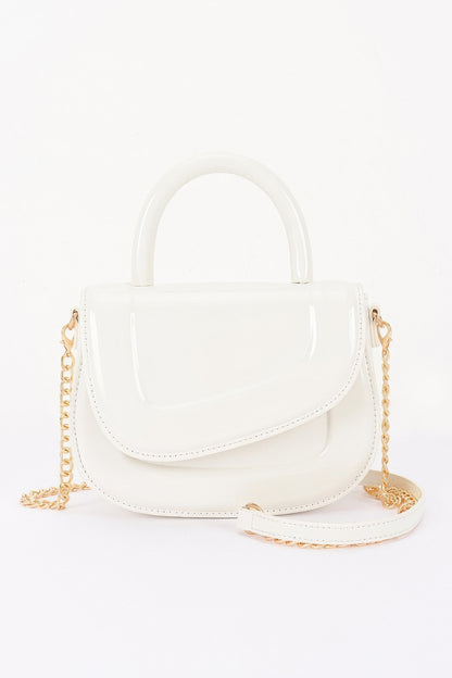 Patent Leather Top Handle Bag For Women Ivory