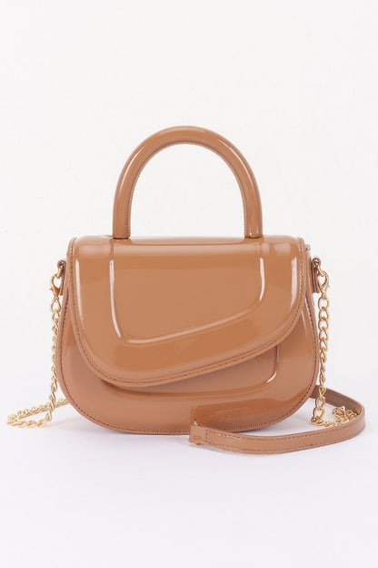 Patent Leather Top Handle Bag For Women Khaki