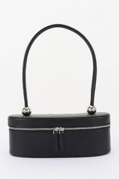 Vegan Leather Long Box Shoulder Bag For Women Black