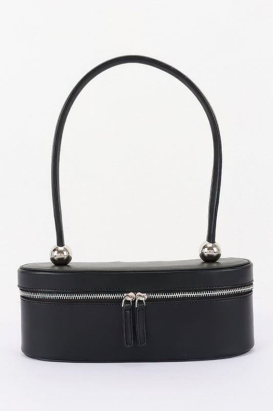 Vegan Leather Long Box Shoulder Bag For Women Black