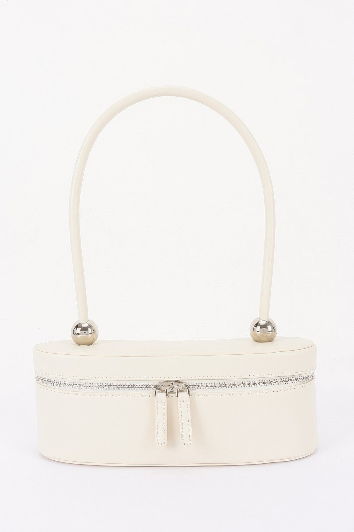 Vegan Leather Long Box Shoulder Bag For Women Ivory