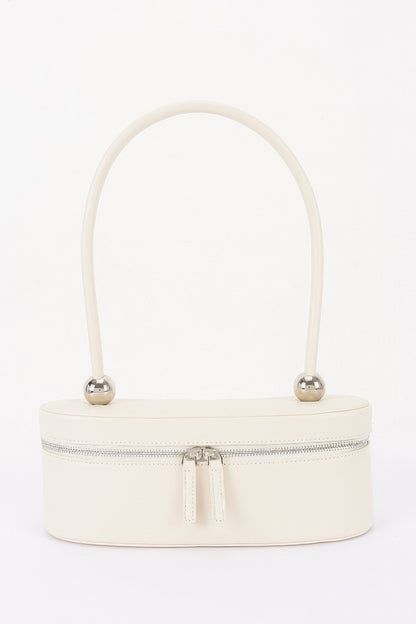 Vegan Leather Long Box Shoulder Bag For Women Ivory