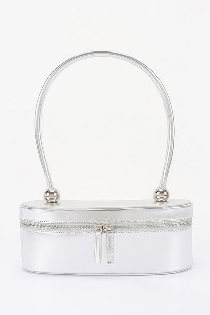 Vegan Leather Long Box Shoulder Bag For Women Silver
