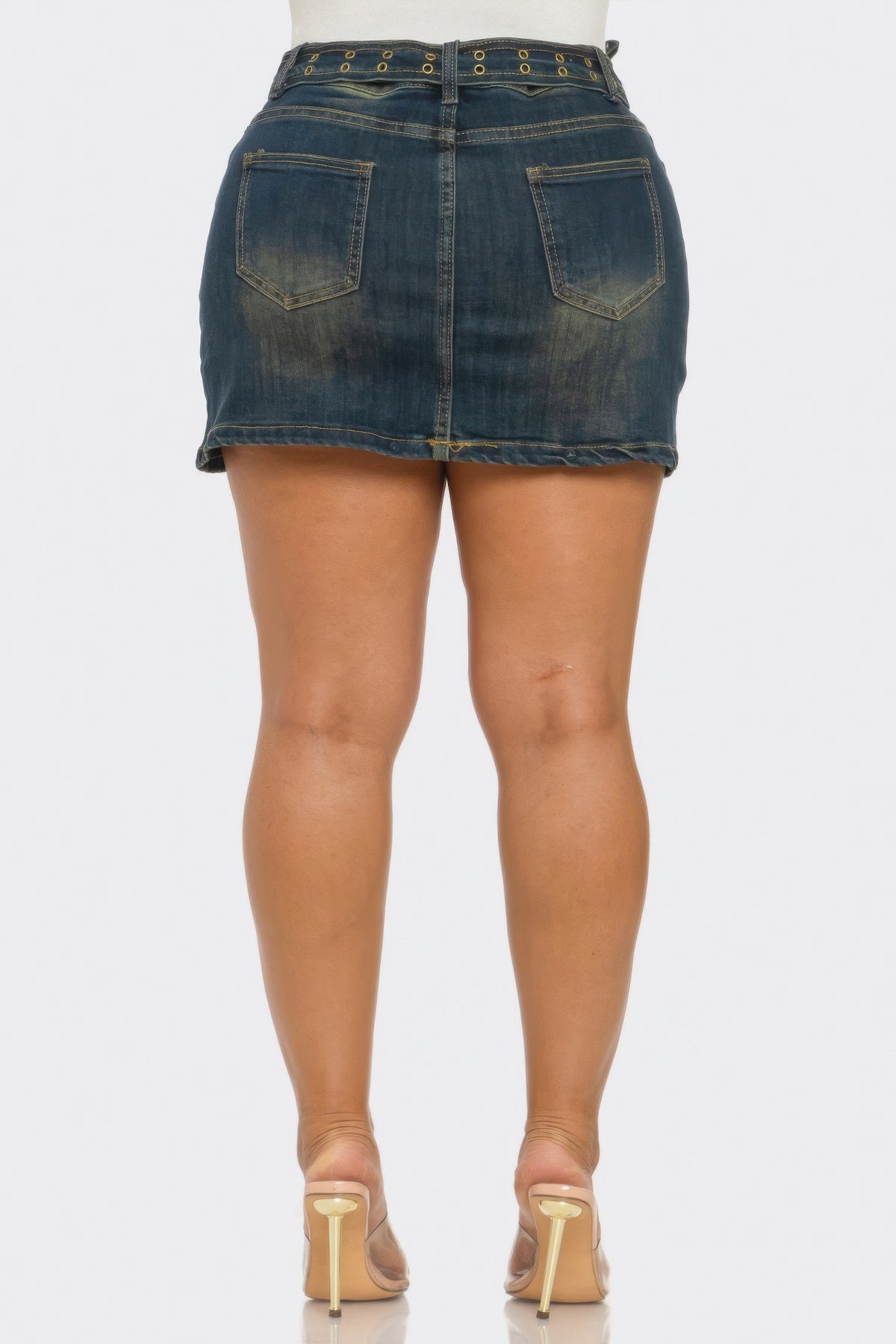 Denim Belt Buckle Mini Skirt For Women