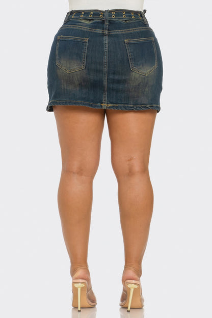 Denim Belt Buckle Mini Skirt For Women