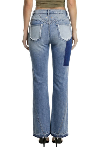 Ripped Curve-panel Flare Jeans For Women