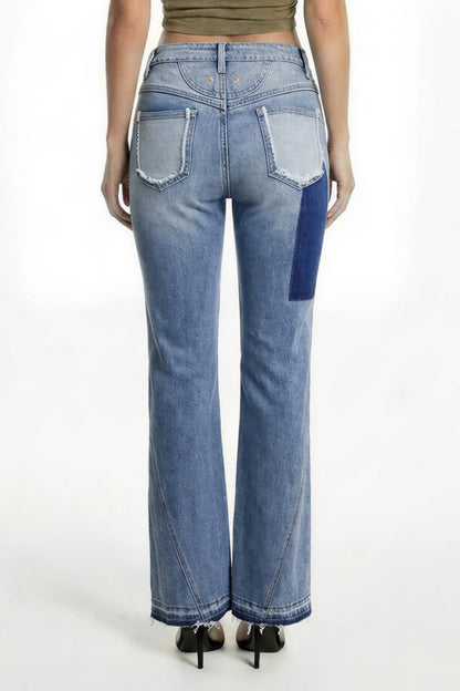 Ripped Curve-panel Flare Jeans For Women