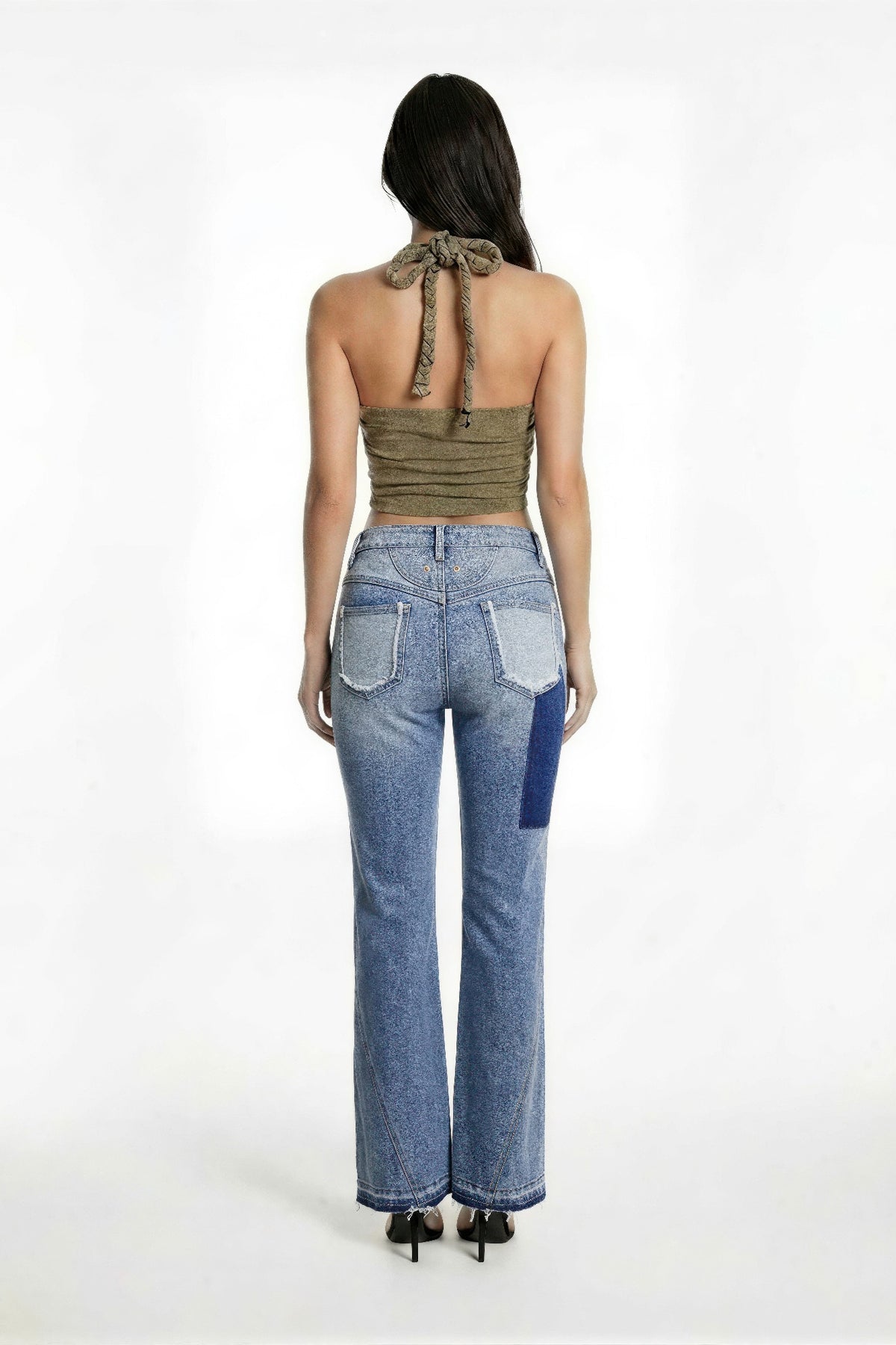 Ripped Curve-panel Flare Jeans For Women Medium Light Wash