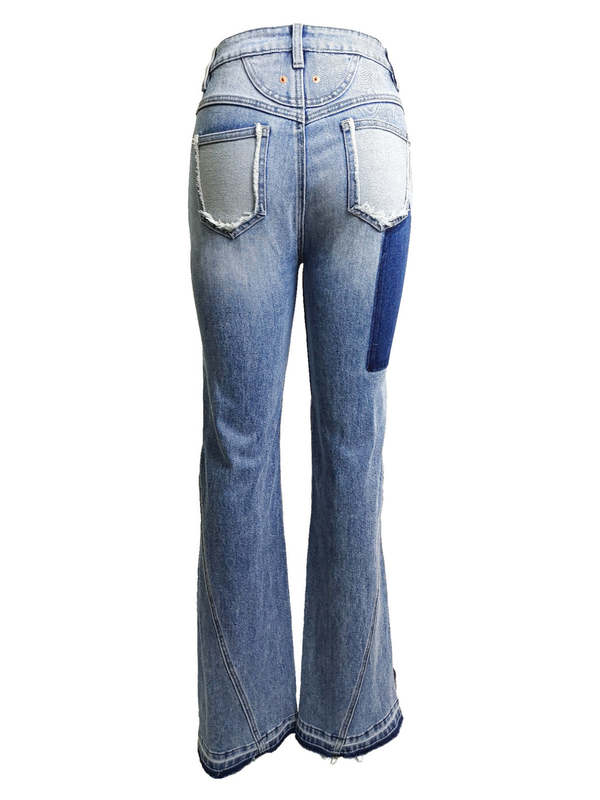 Ripped Curve-panel Flare Jeans For Women