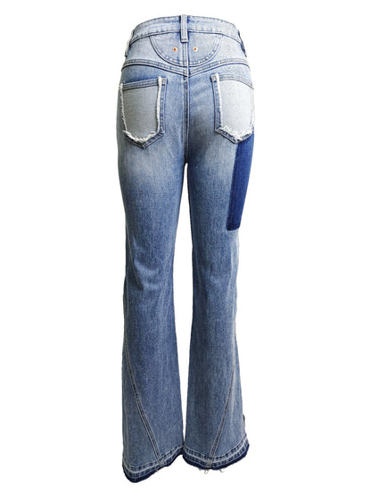 Ripped Curve-panel Flare Jeans For Women