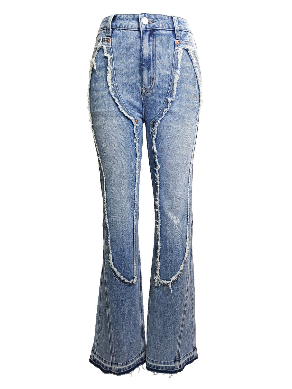 Ripped Curve-panel Flare Jeans For Women