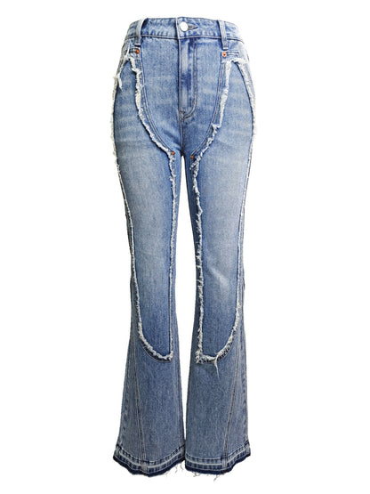 Ripped Curve-panel Flare Jeans For Women