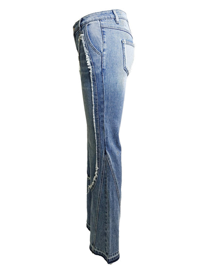 Ripped Curve-panel Flare Jeans For Women