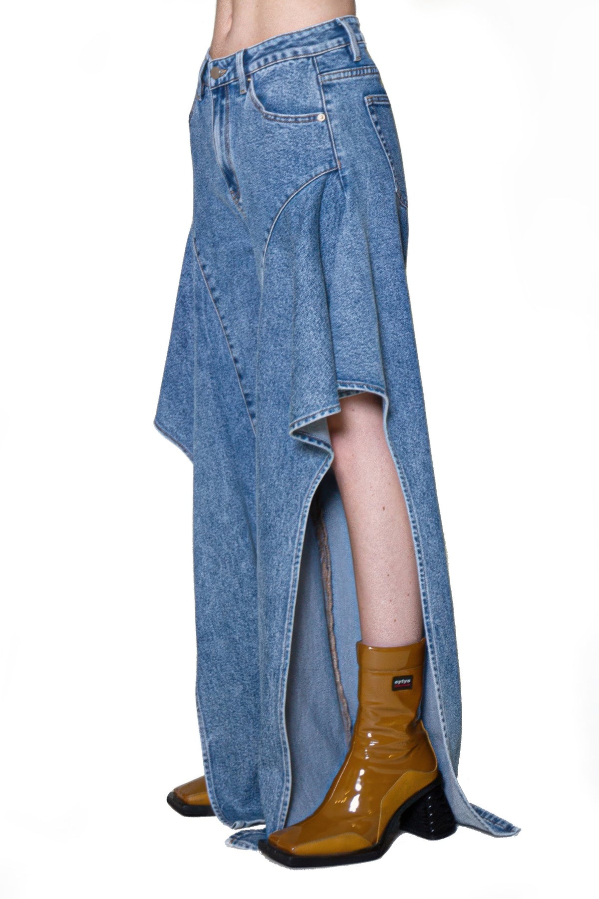 Waterfall Draped Flare Denim Pant For Women