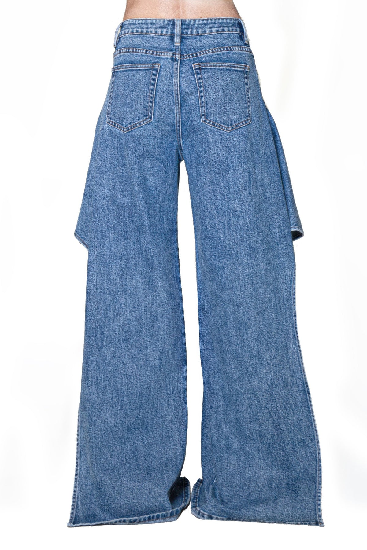 Waterfall Draped Flare Denim Pant For Women