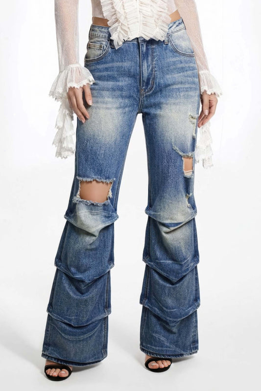 Riot Stack Destroyed Flare Jeans For Women