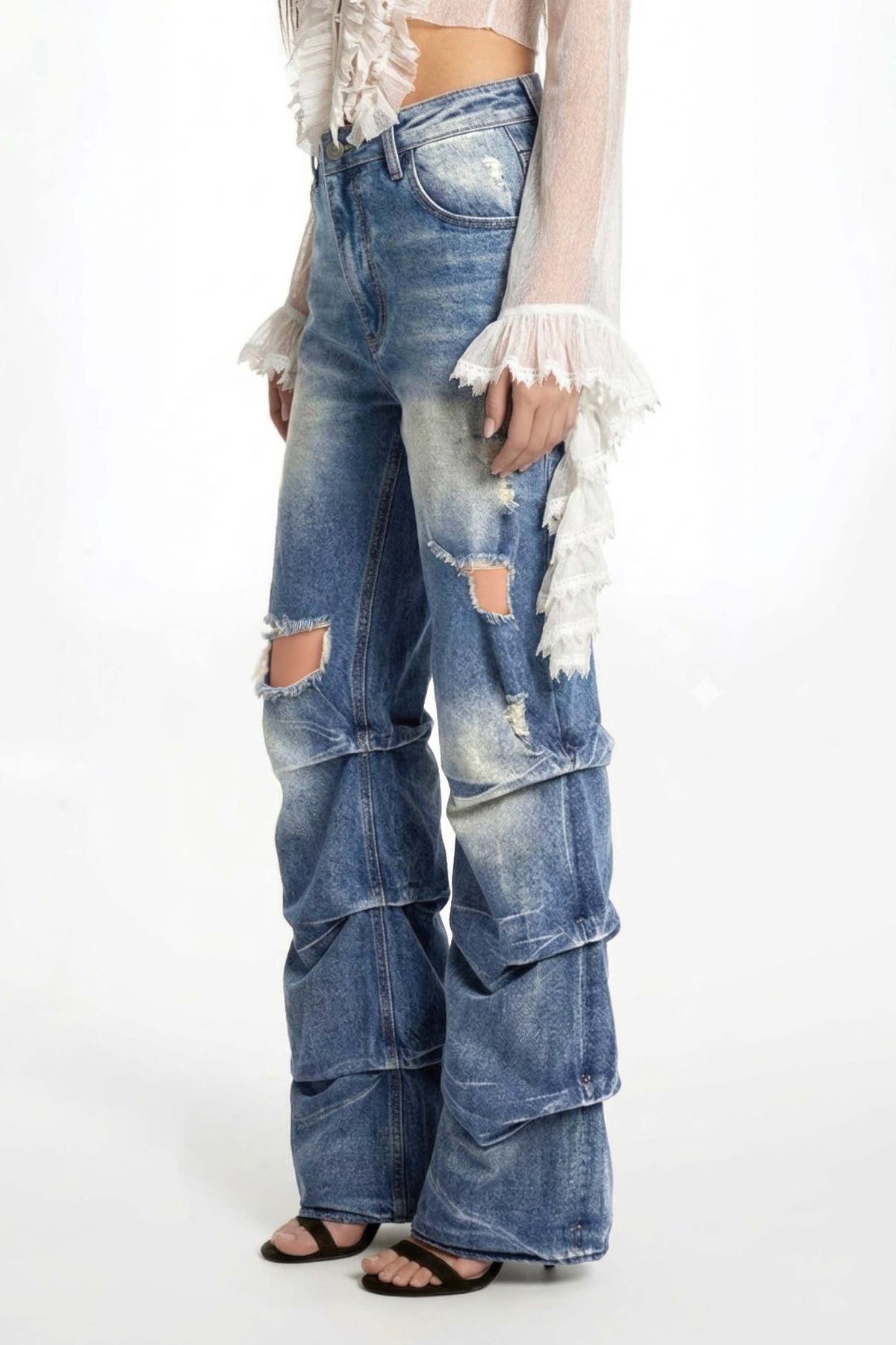 Riot Stack Destroyed Flare Jeans For Women
