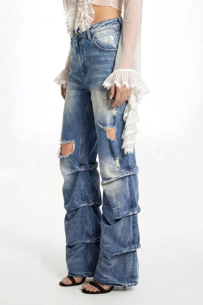 Riot Stack Destroyed Flare Jeans For Women