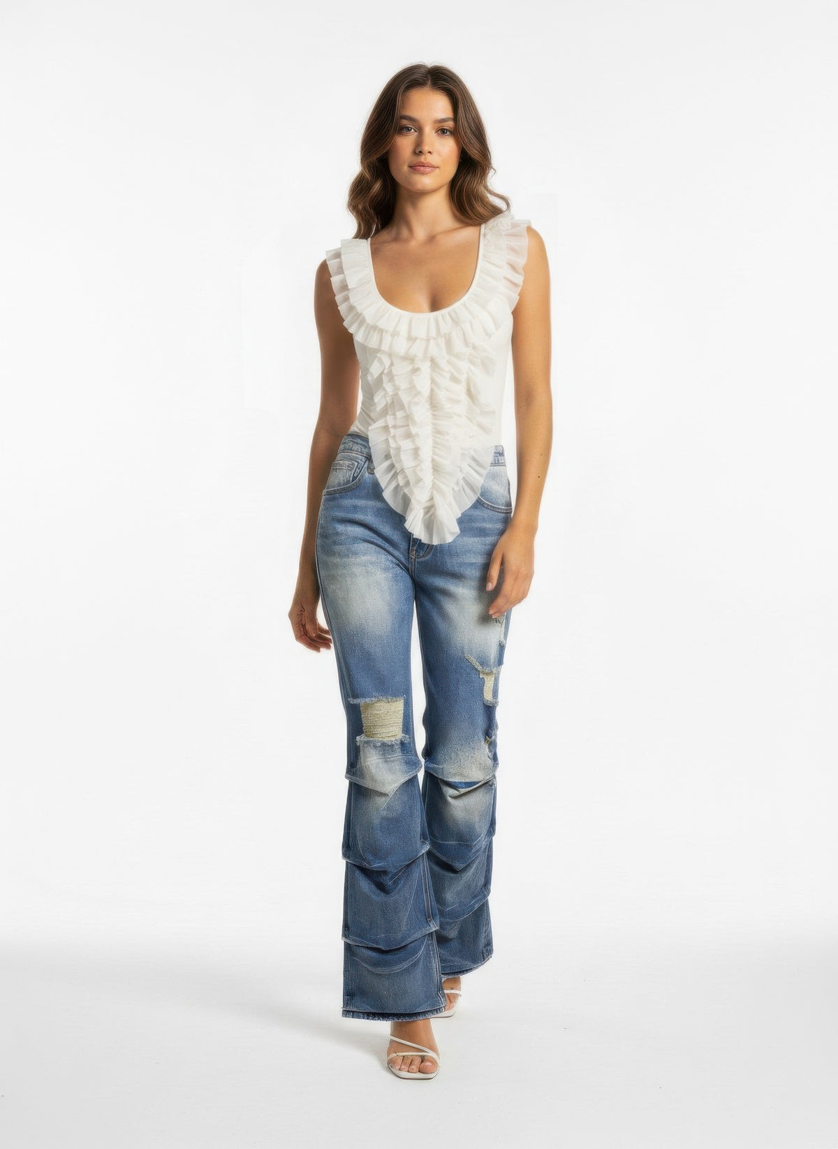 Riot Stack Destroyed Flare Jeans For Women