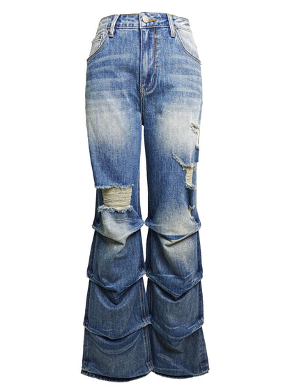 Riot Stack Destroyed Flare Jeans For Women