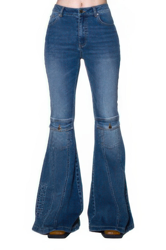 Signal Flare High-rise Panel Jeans For Women Light Denim
