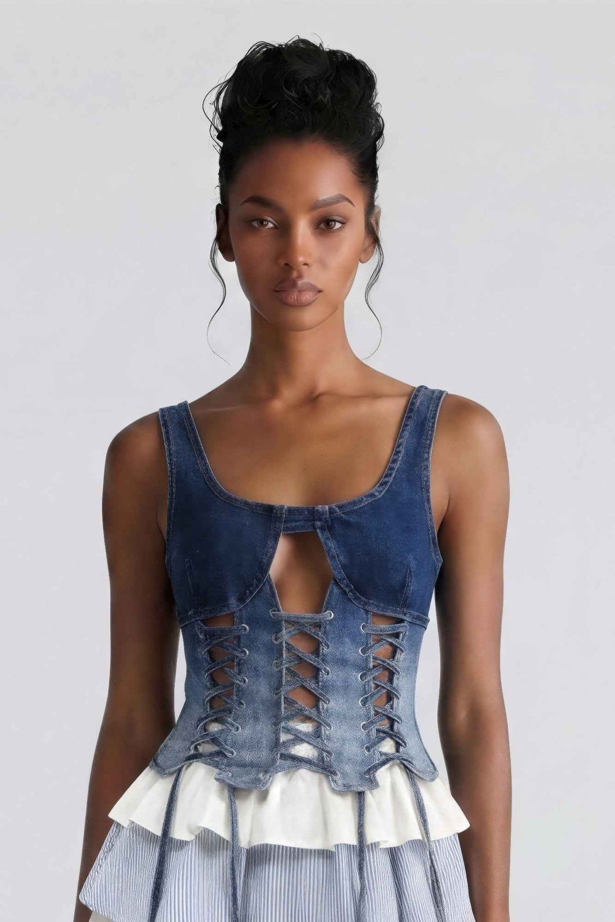 Rebel Stitch Lace-up Denim Corset Top For Women