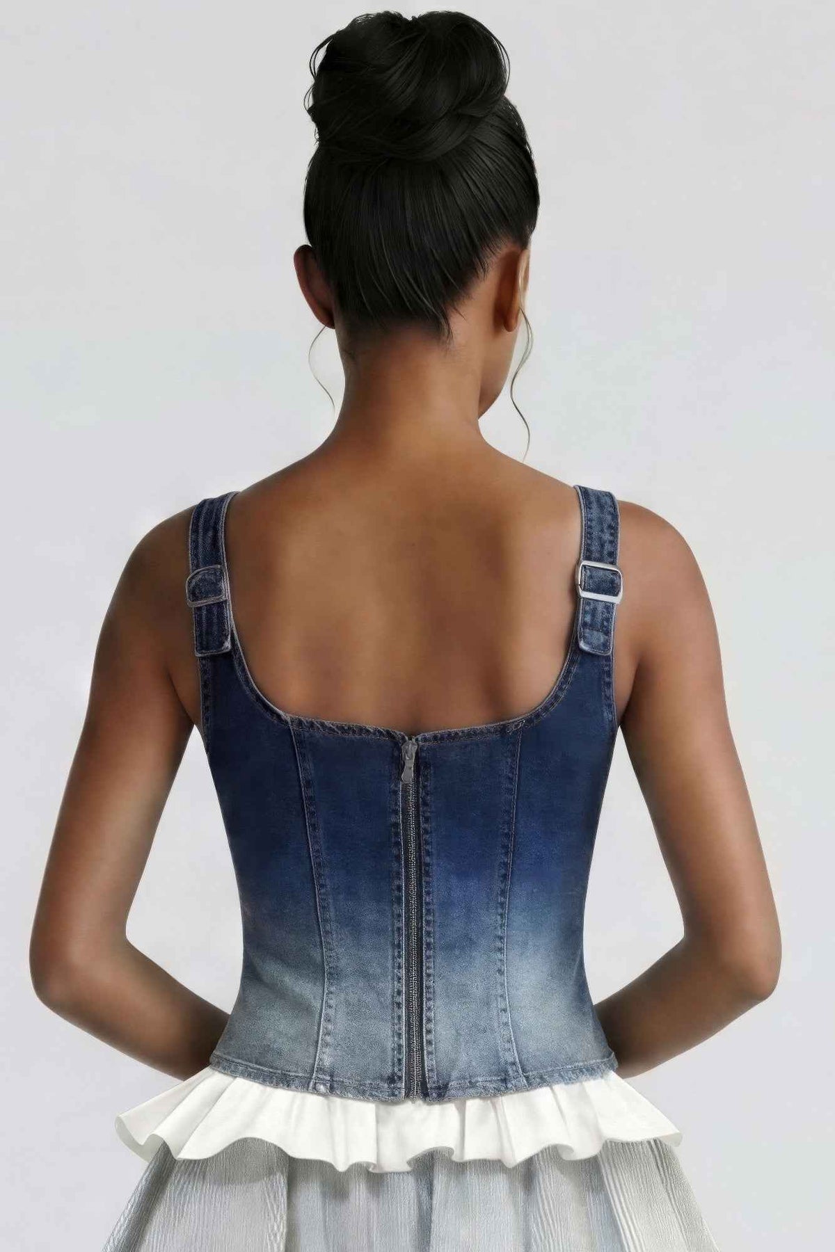 Rebel Stitch Lace-up Denim Corset Top For Women
