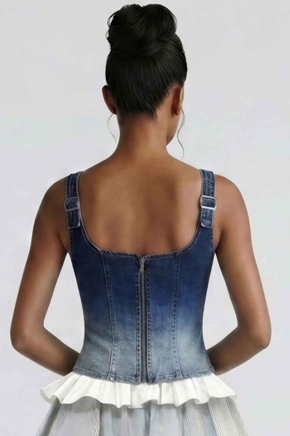 Rebel Stitch Lace-up Denim Corset Top For Women