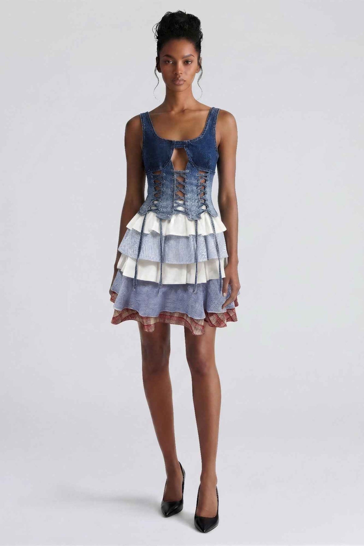 Rebel Stitch Lace-up Denim Corset Top For Women