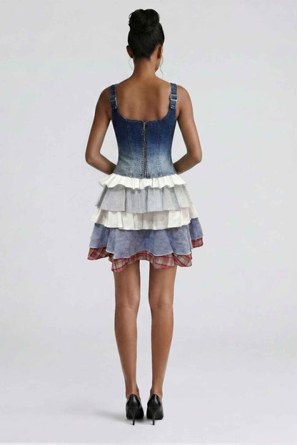 Rebel Stitch Lace-up Denim Corset Top For Women
